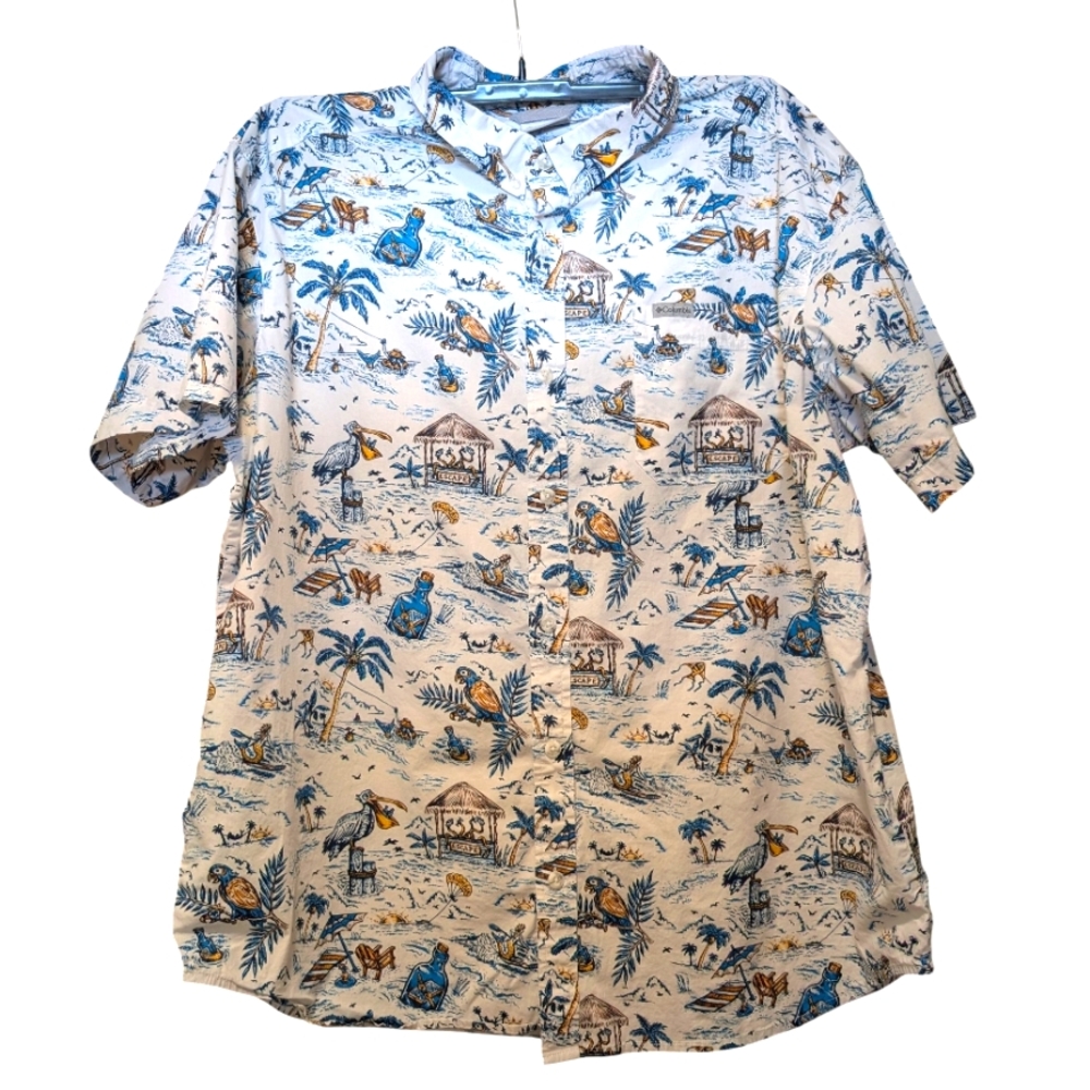 Columbia Sportswear Button Down Hawaiian Style Short Sleeve Shirt Sz XL